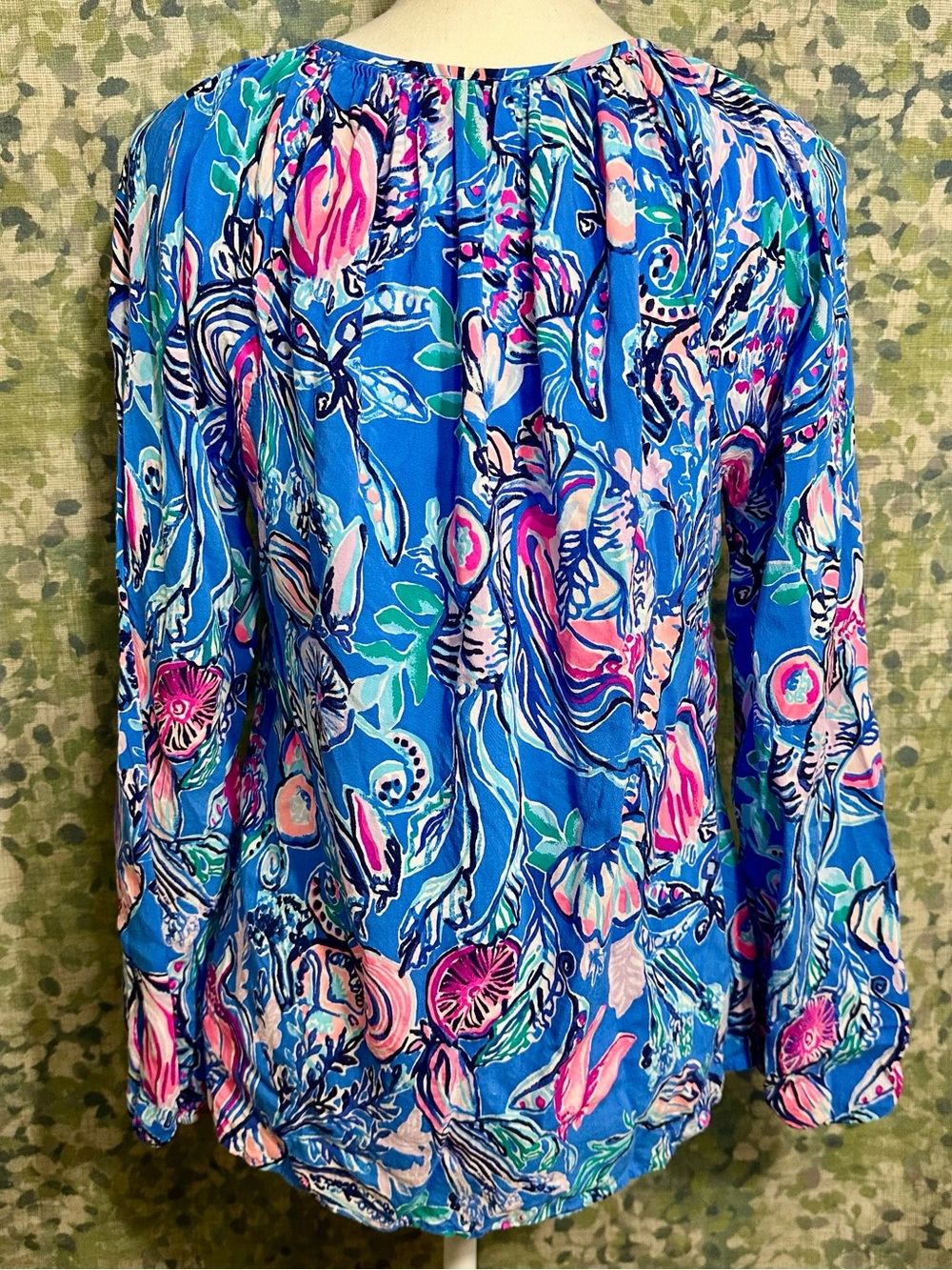Lilly Pulitzer Blue Pink Ocean Print Tassel Blouse Size S - Picture 7 of 7